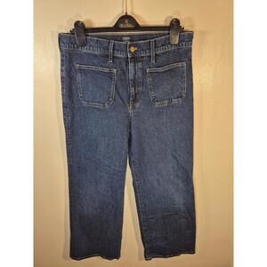 J Crew Jeans Women's 30 Blue Full Length Wide Leg High Rise Faded Preppy Denim